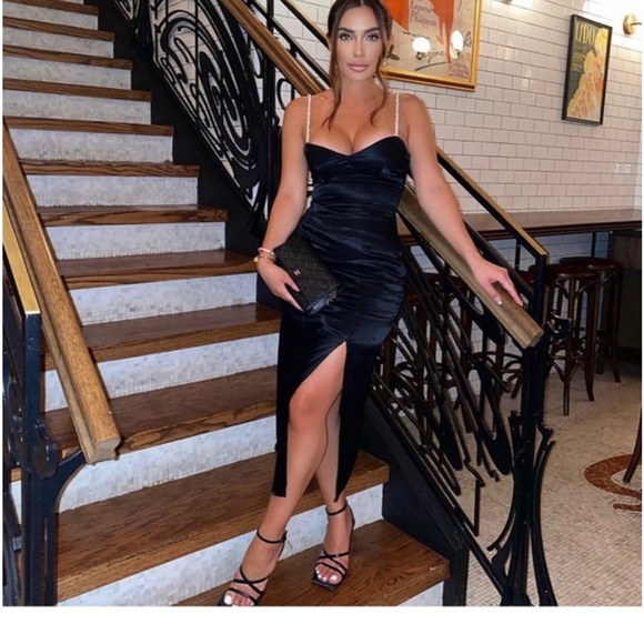 Zara satin midi dress with faux pearl straps - Picture 2 of 9